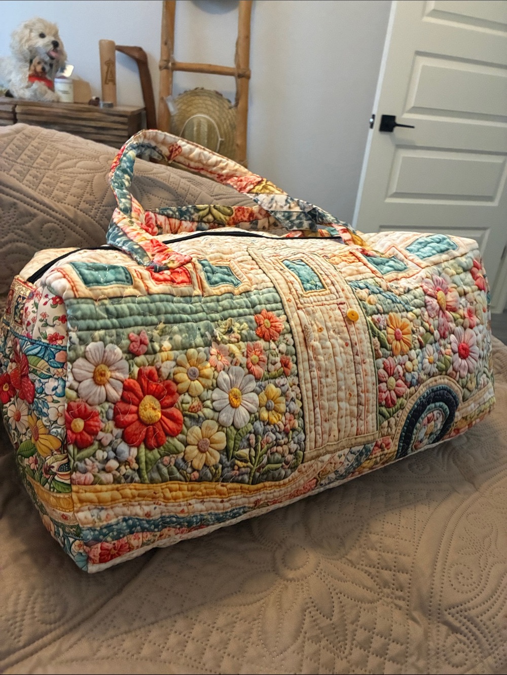 Floral Quilted Weekender Duffel Bag - Multicolor 19”x 11”x 10”